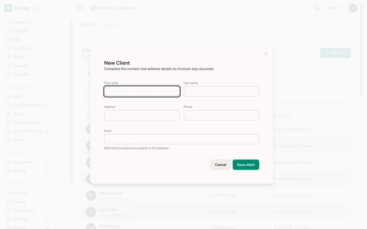 The new client form