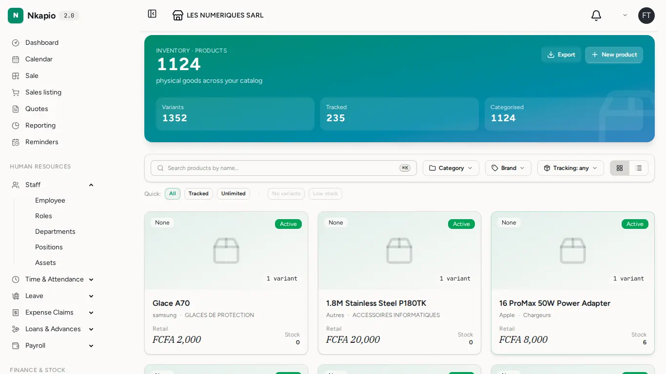 The products list