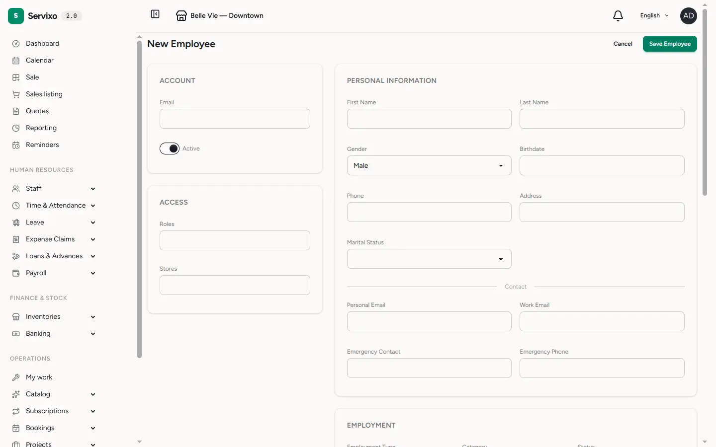 The new employee form