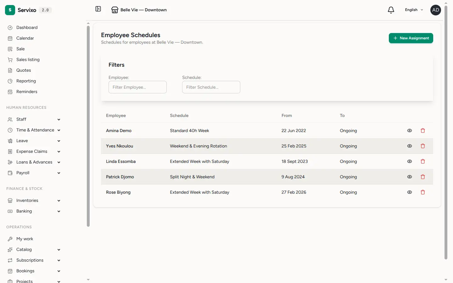 Employee schedules