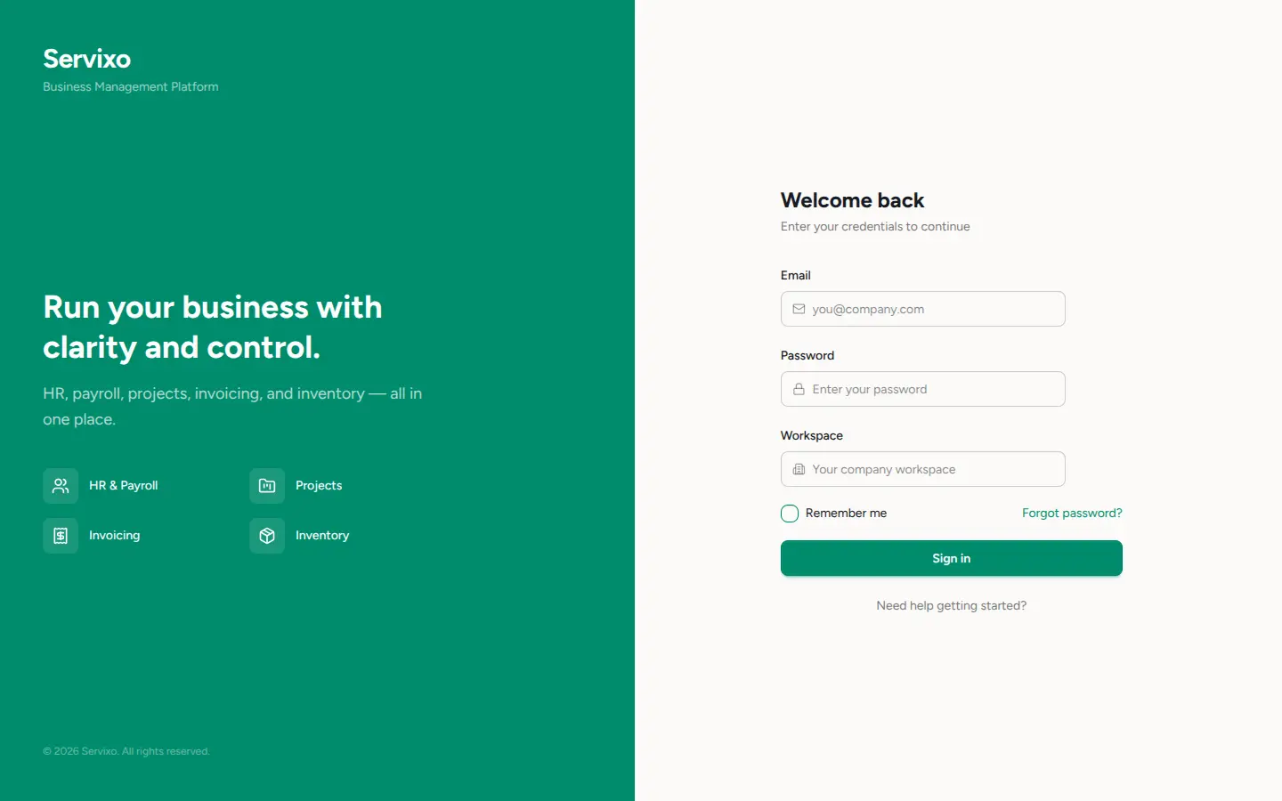 The sign-in screen