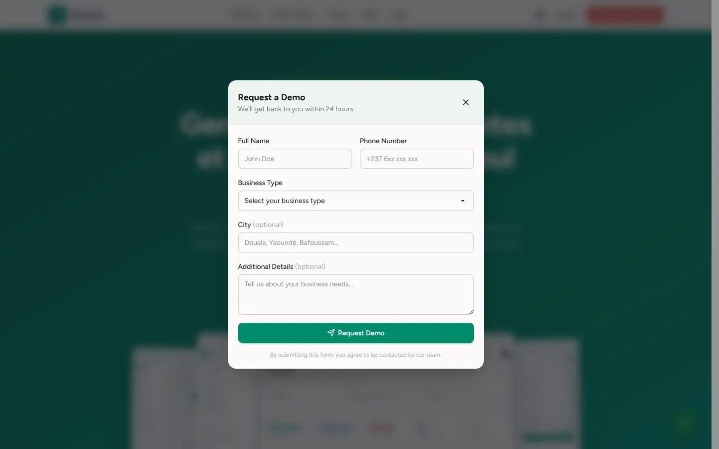 The demo request form
