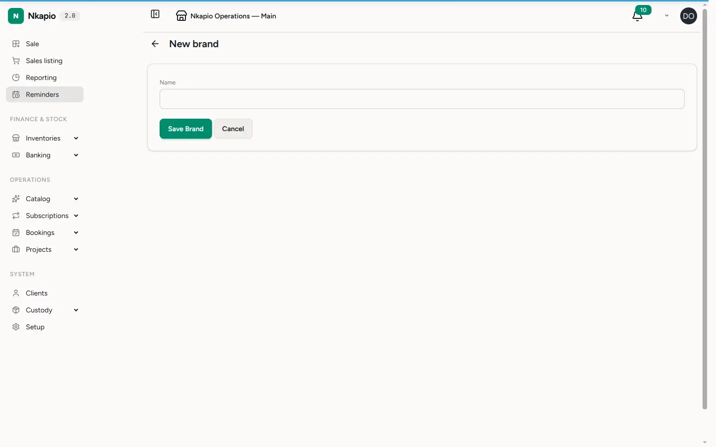 The new brand form with logo upload, color pickers and store selection