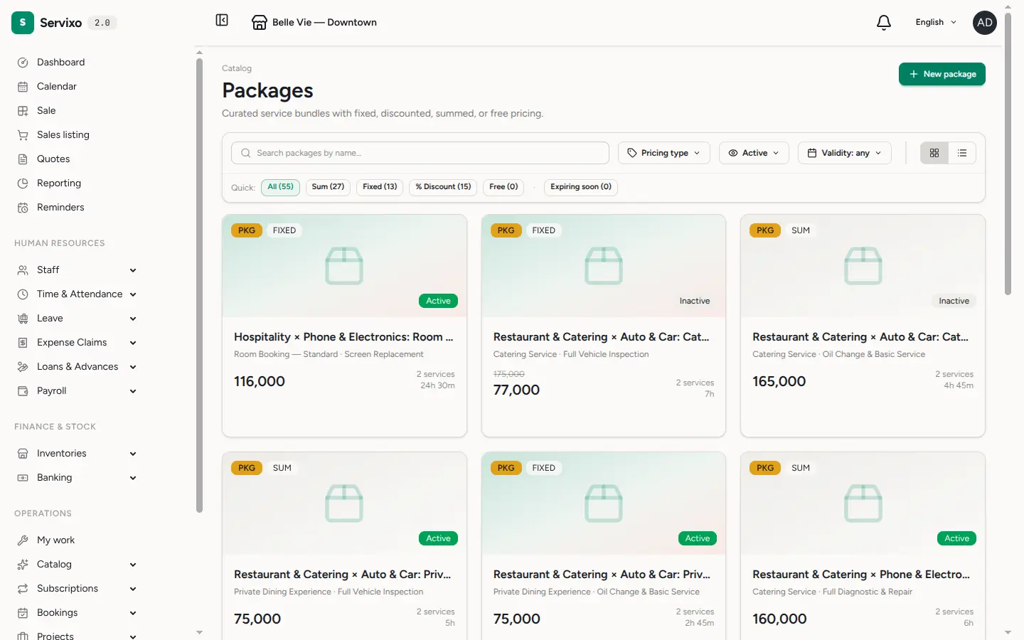 The packages list