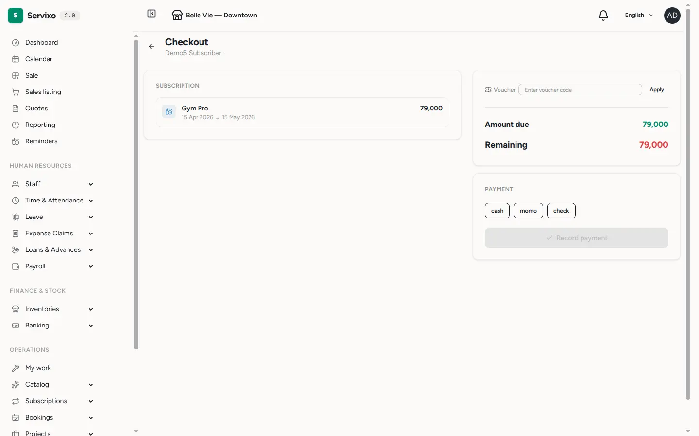 The payment checkout