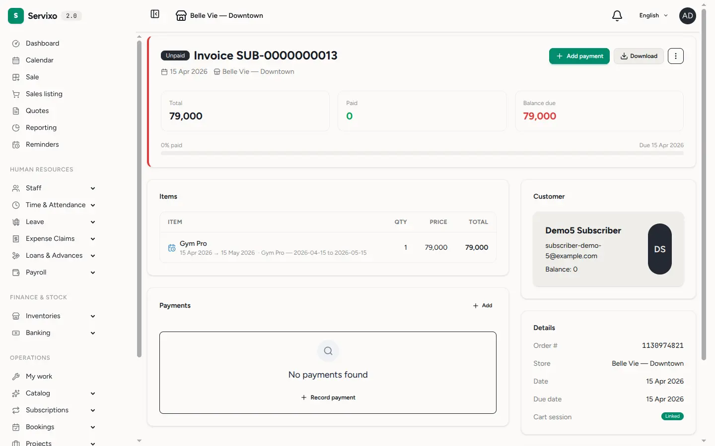 An unpaid invoice
