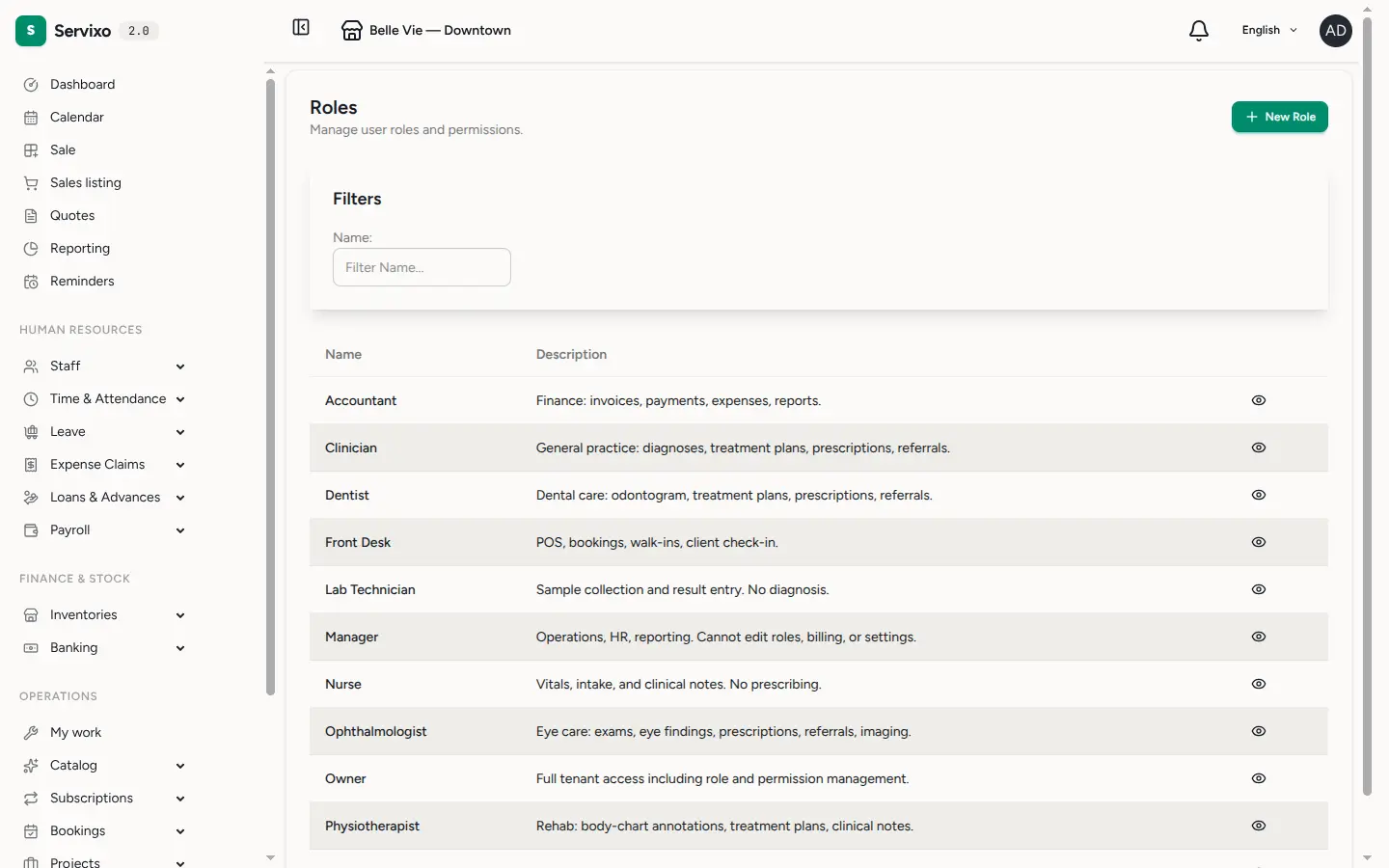 The roles list
